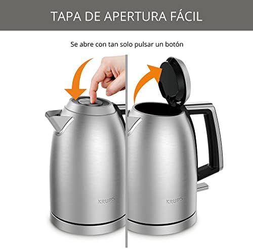 Krups Hervidor agua Excellence BW552D Hervidor de agua de 2400 W de potencia, acabado acero inoxidable cepillado, capacidad de 1,7 L, bebidas calientes, pico vertedor, abertura fácil, filtro extraíble