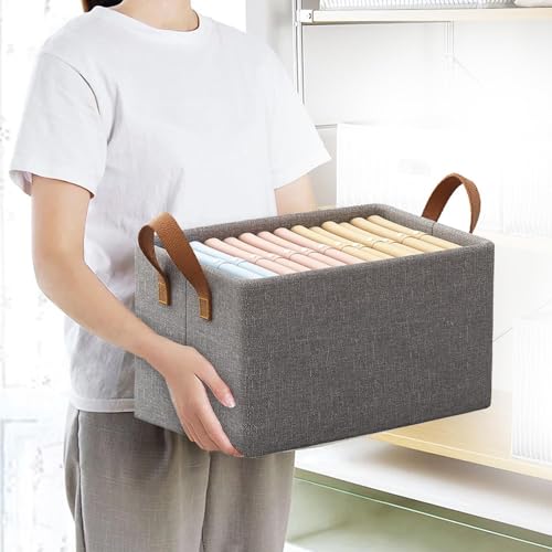 Image of 4 Pcs Wardrobe Organizer for Clothes with Metal Frame Rectangle Storage Baskets for Detailing FabricStorage Box Handles Shelf Basket for StorageClothes Pants Jeans Interior Small & Long Baskets