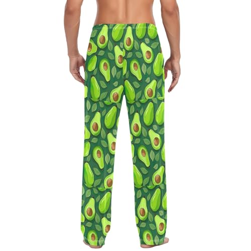 Men's Small Avocado Slices Pajama Pants with Pockets - Straight Fit Cotton Sleep Bottoms for Lounge & Nightwear#3283