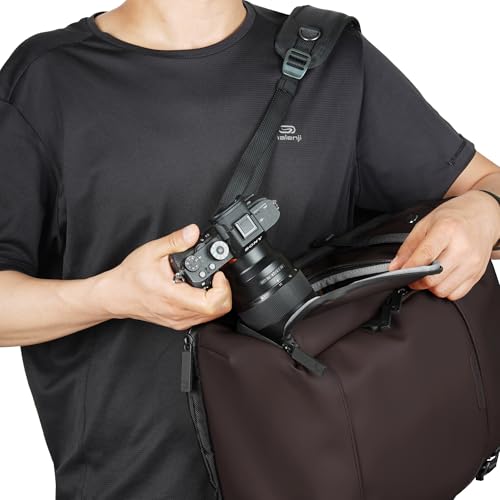 Image of VANGUARD VEO Lite B20L Camera & Everyday Backpack (Chocolate) - Fits Full-Frame Camera with 70-200mm Attached + 3 Lenses, 14 inch Laptop Storage, Rear & Side Access, Convertible Daypack Design