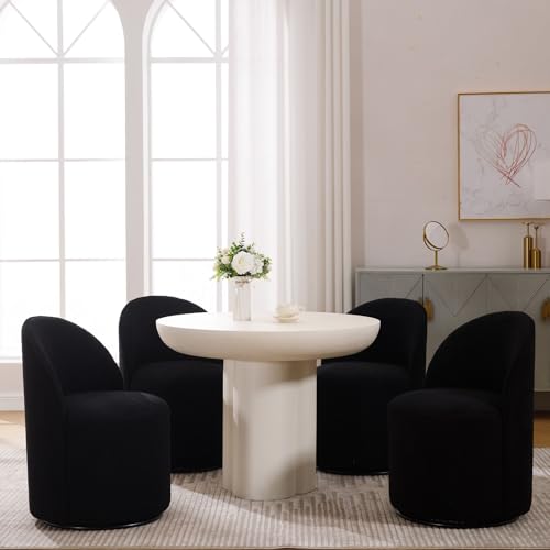 Wahson Boucle Swivel Dining Chair Set of 4, Modern Upholstered Barrel Accent Chair with 360 Degree Rotation, Black Vanity Chair for Dining/Living Room, Bedroom, Makeup Room