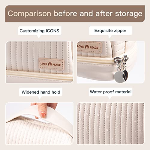 Abiudeng Makeup Bag,Travel Bag,Cosmetic Bag With Handles,Double Layer Cosmetic Bag,Portable Waterproof Women's Travel Makeup Bag Organizer, Toiletry Bag-White #TOP6