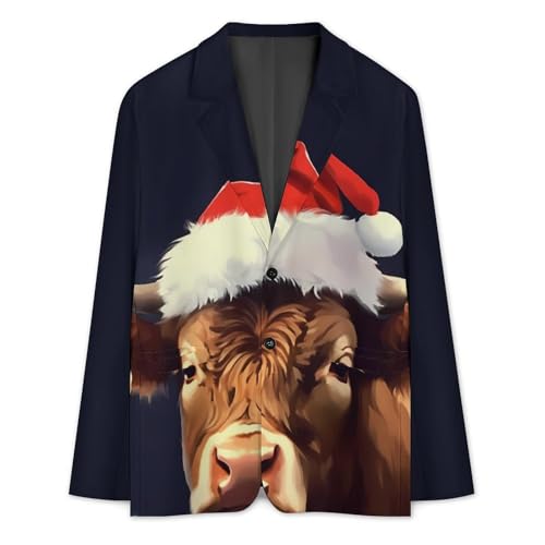 Merry Christmas Cow Men's Casual Blazers Slim Fit Sport Coats Blazer Two Buttons Suit Jacket for Work Party3