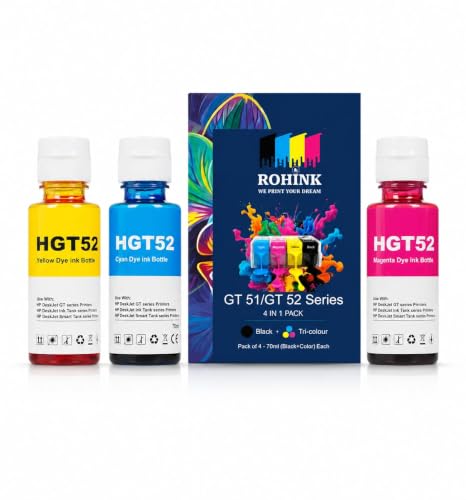 Image of ROHINK GT51 GT52 Ink Refill Dye Ink Compatible with HP Ink Tank 115, 310, 315, 319, 410, 415, 416, 419, 455, 500, 515, 530, 615, GT 5810, GT 5811, GT 5820 (HP Color Combo Pack 3)