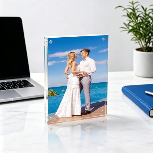 Meetu Acryl-Bilderrahmen, 8,9 x 12,7 cm, Tisch-Bilderrahmen, magnetisch, doppelseitig, freistehend, für Dokumente, Zertifikate, Fotos… – Ansicht 4
