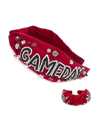 Miracle Collection Game Day Classic Cross Knotted Headband for Women and Girls. (RED BLACK)