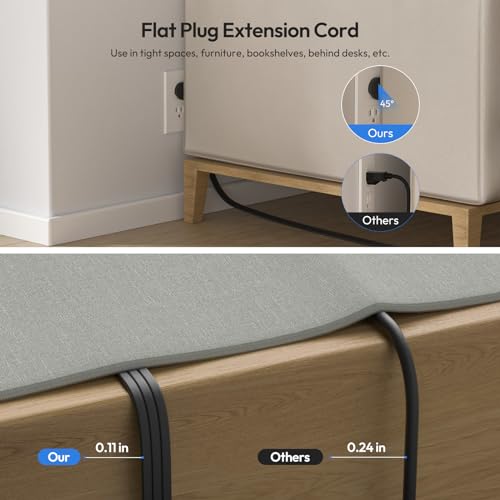 NTONPOWER Flat Extension Cord 10 ft, 1080 Joules Surge Protector Power Strip with 6 Widely Outlets 3 USB (1 USB C), Flat Plug Extension Cord Power Strip Long Cord for Home Office Dorm Room Essentials