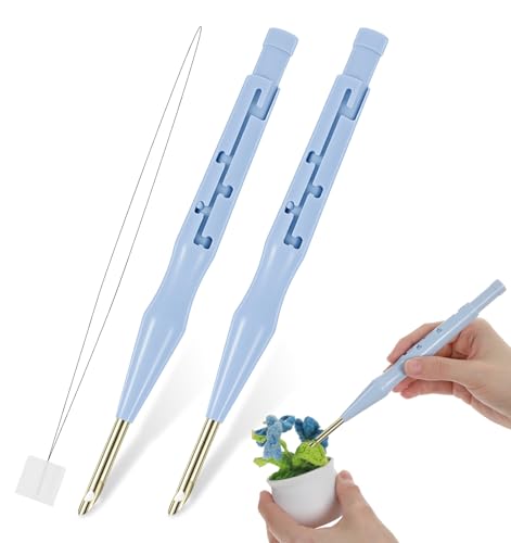 2PCS Punch Needle Tool 7 inch Felting Threader Adjustable Punch Needle Threader for Embroidery Stitch Pen for Rug DIY Handmade Crafts (Blue)
