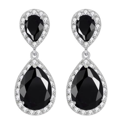 Image of SELOVO Bridal Teardrop Drop Earrings Pierced /Clip Earrings Cubic Zirconia Silver Tone
