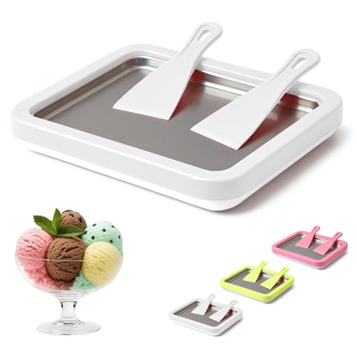 2026 New Rolled Ice Cream Maker Kids, Instant Freeze Plate with 2 Scrapers, DIY Homemade Ice Cream Tray, Yogurt, Sorbet, Food-Grade Stainless Steel, Fun Family Activity (White)