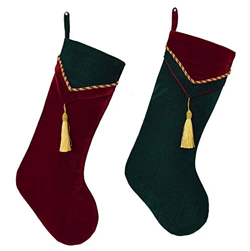 DUO ER Natale Calze 2pcs Rosso e Verde Velluto Calza Natale con la Nappa Albero Regali Borse Hanging Calzini for Le Vacanze della Decorazione del Partito (Colore : Red And Green