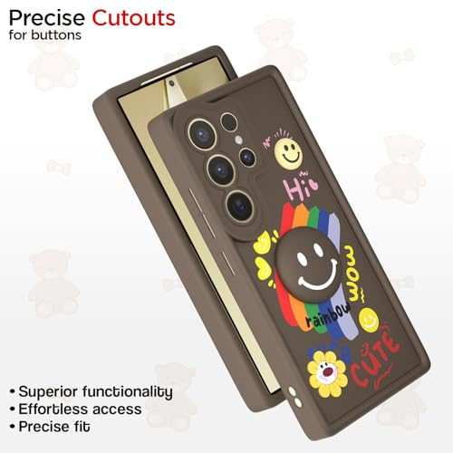Image of Pikkme Back Cover for Samsung Galaxy S25 Ultra 5G | Soft Silicone| Cute Rainbow Smile & 3D Cartoon Flower Design | Shockproof Raised Camera Protection Bumper Case (Brown)