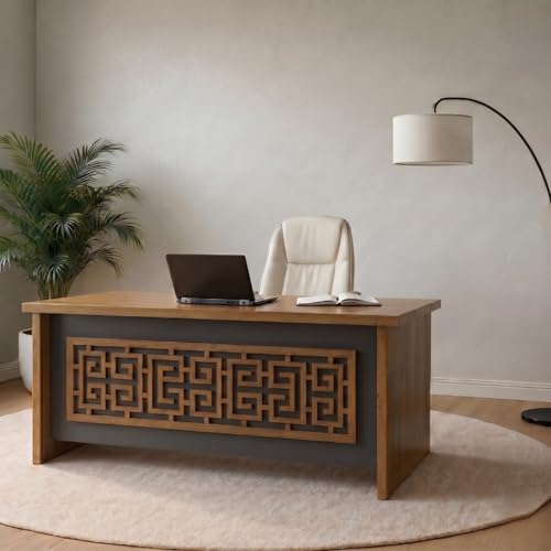 Image of TEKAVO Valor Executive Desk for Office & Home | 3 Drawer with Lock | Boss Table | Director Table for Office | Wooden Manager Cabin Desk | 120cm Long | 25mm Thick Table top