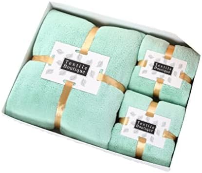 Bath Towel Set 3 Pack, Quick Dry Microfiber Absorbent Ultra Soft Coral Fleece Towels for Bathroom, Sports, 1 Pack Has 3, 1 Bath Towel 70cm*140cm, 2 Hand Towels (35cm*75cm) (Green)
