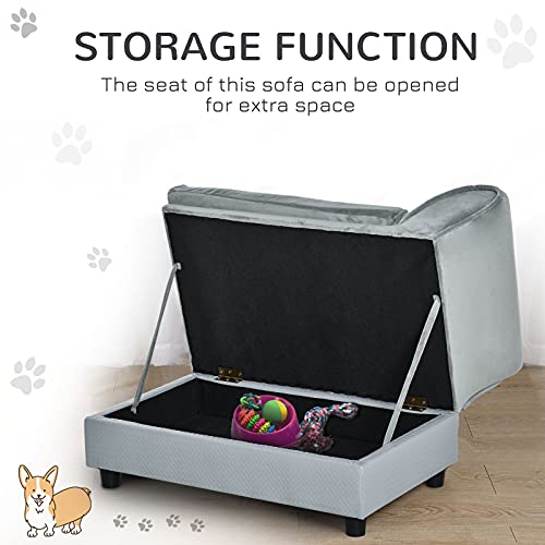 PawHut Dog Sofa with Storage, Pet Chair for Small Dogs, Cat Couch with Soft Cushion, Light Grey, 76 x 45 x 43 cm - Image 6