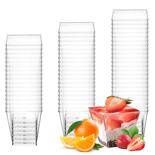 60 Piezas 2oz/60ml Vasos de Postre, Cuencos Aperitivos, Vasitos para Postres de Plástico Reutilizables Transparentes para Pudín, Mousse, Helado, Fiestas, Buffets, Picnics