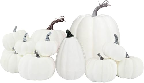vensovo Calabazas de plástico blancas surtidas para decorar, 12 calabazas pequeñas y grandes para pintar, calabazas artificiales surtidas para