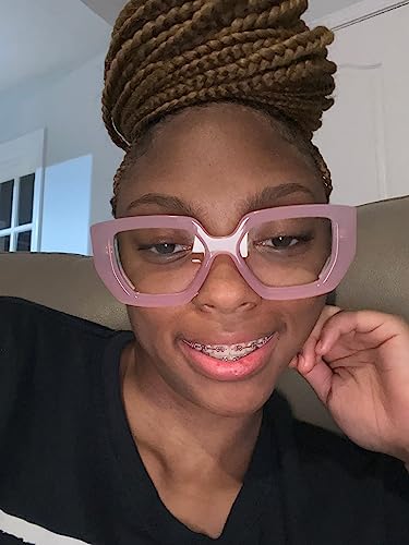 Image of FEISEDY Blue Light Glasses for Women, Oversized Square Thick Frame, Computer Eyeglass Anti Eyestrain B4129