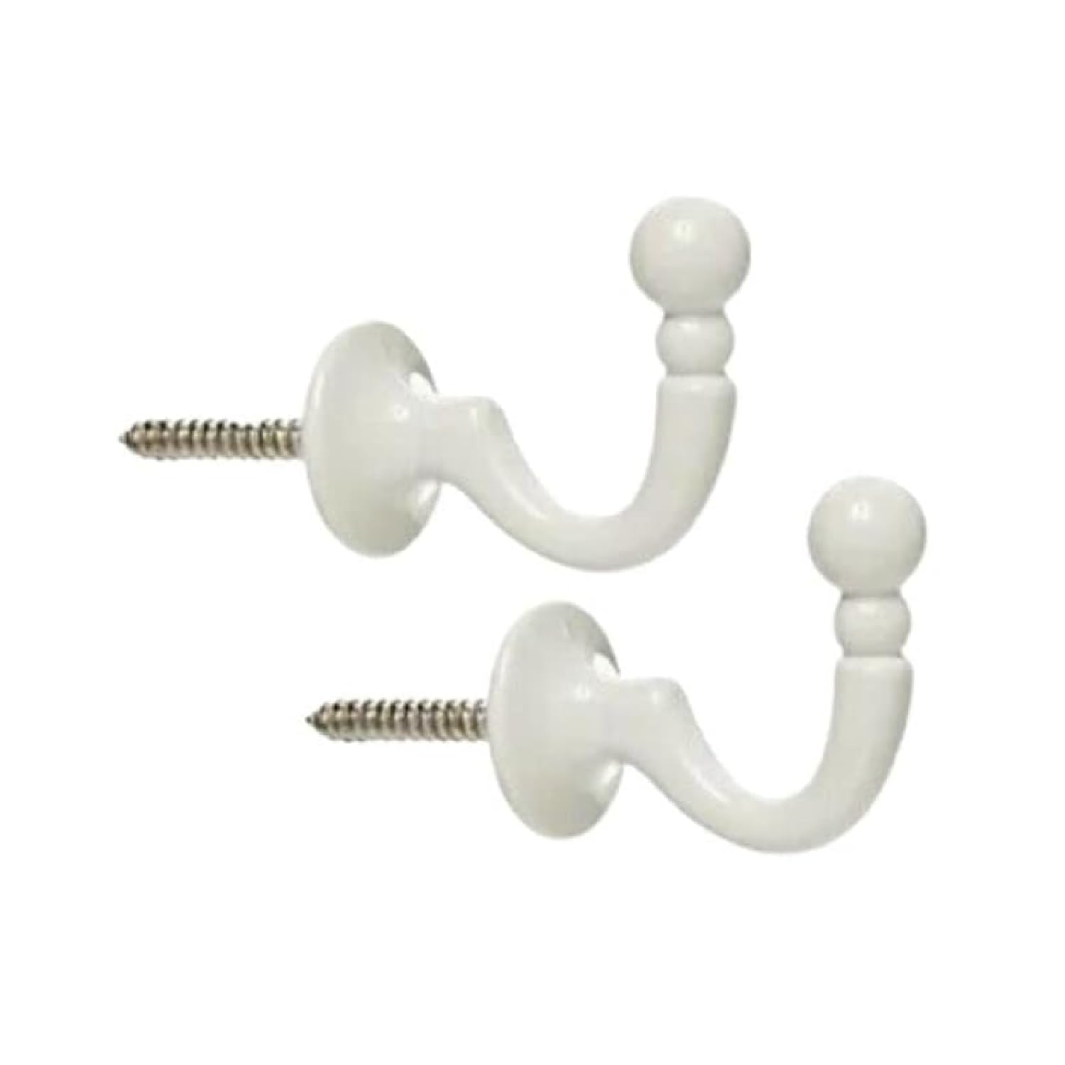 White Curtain Tassel Hooks Ball End U Shaped Tie Back Fixings for Drapes Clothes Coat Hanger Pack of 2
