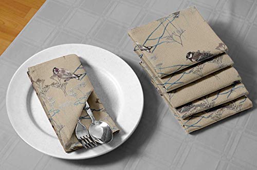 S4Sassy Beige Sparrow & Goldfinch Bird Cotton Napkin Printed Everyday Basic Washable Table Linen 18 X 18(Pack Of 6) #TOP2