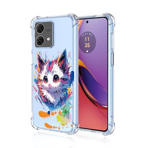 WOKEZ Transparent Fodral till Motorola Moto G84 med Kattdesign