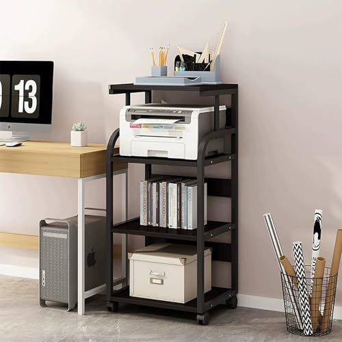Carrello Per Stampante 4 Ripiani - Mobile Con Ruote Per Ufficio E Casa, Nero - Foto 8