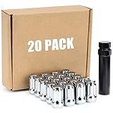 JiiinMiiin 1/2x20 Lug Nuts Chrome with 6 Spline Tuner, 1/2'-20 Locking Lug Nut with 1 Socket Key 60 Degree Conical/Cone Bulge Seat, Fits Dodge Jeep Ford Lincoln. 20PACK