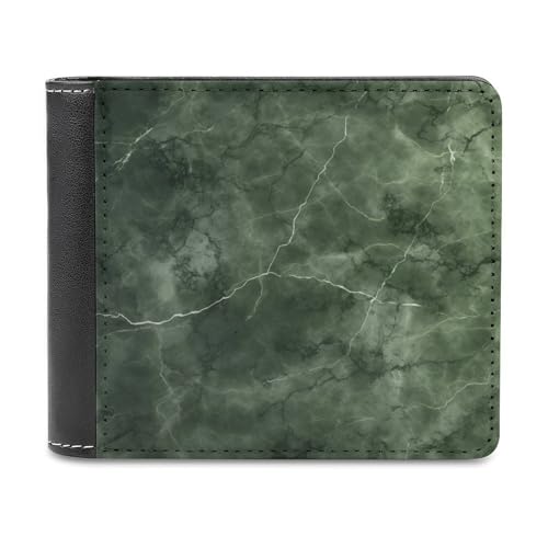 Green Leather Wallet for Men |RFID Blocking | Bifold | Slim Wallet for Men with 8 Credit Card Holder| Emerald Green Marble Texture Money Clip for Men
