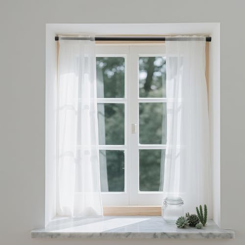 Image of Goowin Tension Curtain Rod 28 to 48 Inch, 5 /8 inch Diameter No Drilling Small Rod, Expandable Spring Loaded Curtain Rods, Rods for Closet, windows, Cupboard, 4 Pack, Black