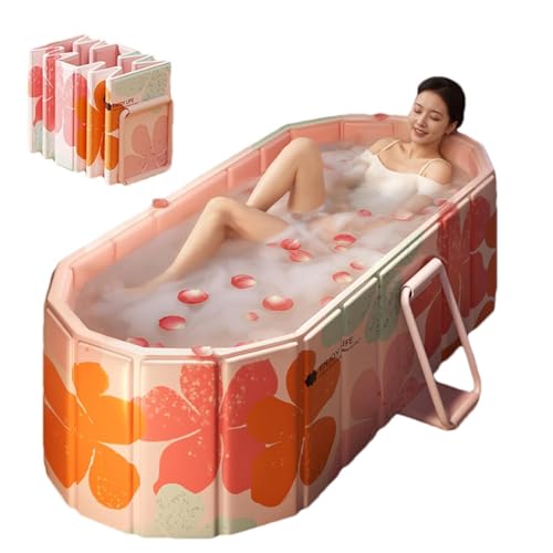Image of Lexara Portable Folding Bathtub for Bathroom - Large Freestanding Soaking Tub with Thick Insulated, Ice & Hot Spa Tub, Collapsible Cold Plunge Therapy, Muscle Recovery Tub (Large Blossom Bathtub)