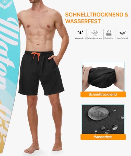 SIHOHAN Badehose für Herren - Schnelltrocknend Badeshorts Männer Atmungsaktiv Schwimmhose Wasserdichte Boardshorts mit Meshfutter und Verstellbarem Tunnelzug(Schwarz,XL) 4
