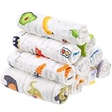 Kaisibum 10 Stück Spucktücher Baby, 50x25cm Baby Mulltücher, Waschlappen Baumwollwindeln Weiche Musselin, Zeichentrickmuster