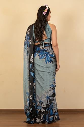 Image of MIRCHI FASHION Women Saree | Chiffon Rhinestone Embellished Floral Printed Office Sari with Blouse