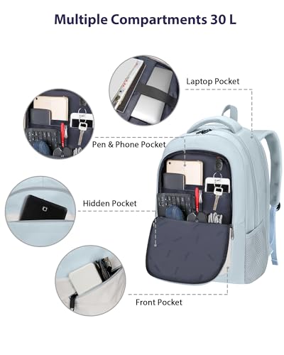 Image of MATEIN 30 L Large Laptop Backpack, Stylish Lightweight Nursing Teacher Work Backpack with Anti Theft Pocket, College Travel Comupter Bag Soft and Comfortable for Daily, Blue Beige