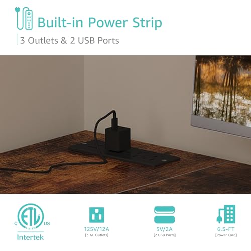 Lufeiya L Shaped Computer Desk with Drawers & Storage Shelves, 63 Inch Corner Desk with Power Outlet for Home Office Bedroom, L-Shaped Teen PC Gaming Desks with Fabric Drawer, Rustic Brown