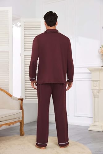 Image of Veseacky Mens 100% Cotton Pajamas Set Long Sleeve Button Down Sleepwear Soft Loungewear Pjs with Pockets