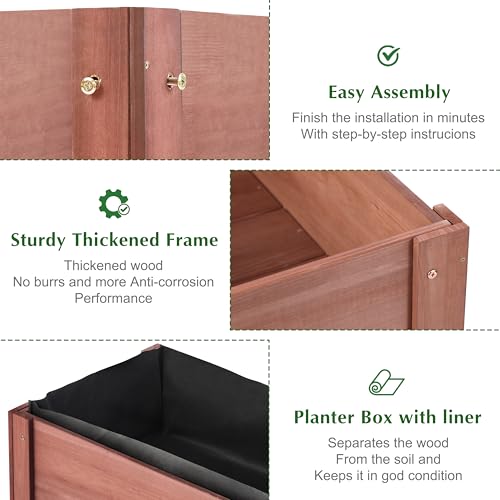Image of SoliWood Set of 2 Raised Garden Bed with Legs, 31x16x31'', Outdoor Wood Elevated Planter Box, Thick Legs, w /Liner