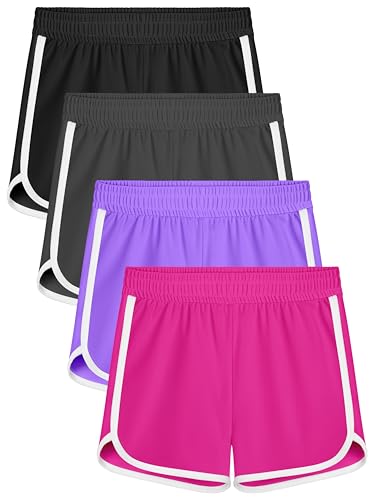 El Mejor Listado de Ropa de Rugby para Niña los más recomendados. 42 Resinta - Paquete de 4 pantalones cortos de fútbol para niñas, pantalones cortos deportivos de secado rápido para entrenamiento con delfines para niños, Negro, gris, morado,...