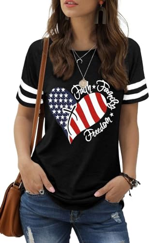 hcihgzr American Flag Heart Shirts Women Patriotic Shirt 4th of July T-Shirt Crew Neck Short Sleeve Summer Tee Tops（XXL,9Black）