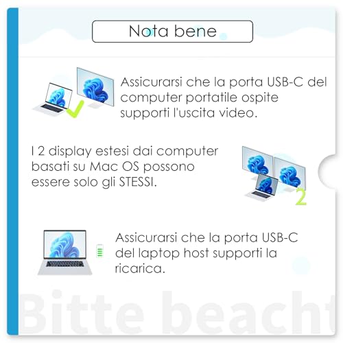 Docking station per laptop, Hub USB C 10G con doppio HDMI, PD in 100W, USB-A/C 3.2 10Gbps, USB-A 5Gbps, USB2.0, Gigabit Ethernet per Dell/HP/Lenovo ecc, solo computer Windows Systerm - Hub USB - Immagine 5