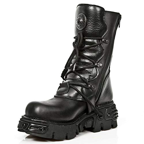 Newrock Unisex Black M.391-S18 Metallic Reactor Punk Goth Rock Biker Calf Boots 38 #TOP4