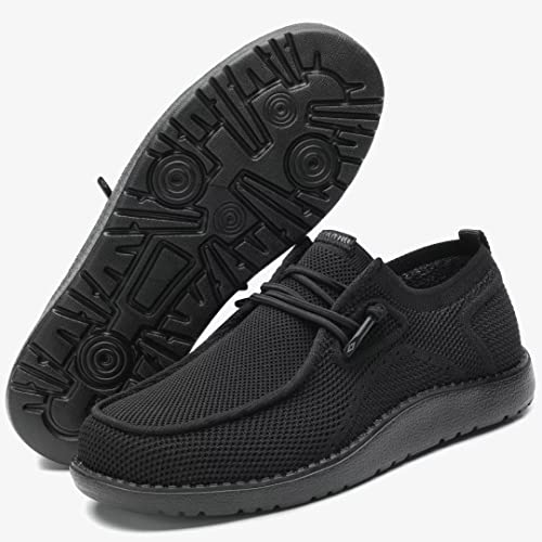 1TAZERO Men's Wide Comfortable Boat Shoes - Loafers with Arch Support, Black3