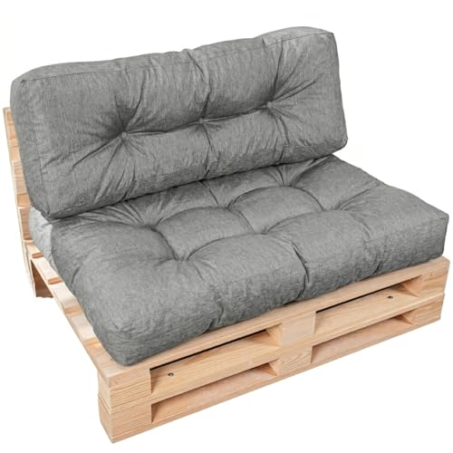 Cojines/colchón de paleta para sofá, sillón, asiento para paleta euro, asiento y respaldo (gris, juego 1 respaldo 120 x 40 cm + 1 asiento 120 x 80