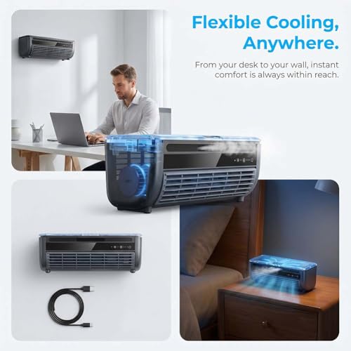 Epicooler Klimaanlage Tragbar, Kabelloses Laden Klimaanlage, 3- in- 1 Kühlung, akkubetrieben, gebläselos, mit Luftbefeuchter & Filter, USB- C (B)-5
