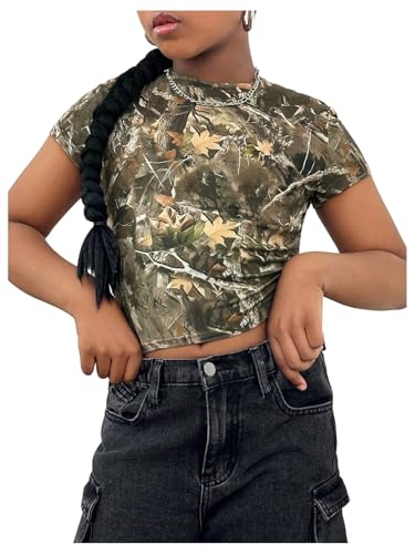 Girl's Camo Graphic Tees Short Sleeve Crew Neck Casual Crop T Shirt