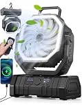 Richday 20000mAh con lanterna LED Ventilatore da campeggio Ventilatore silenzioso a 4 velocità Rotazione di 270° Ventilatore da campeggio all'aperto per uffici Tenda da camera da letto Campeggio