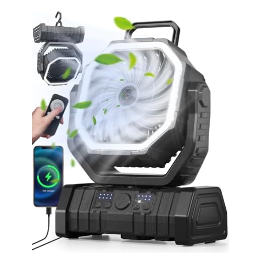 Richday Ventilador Camping 20000mAh, Ventilador Portatil Recargable, Ventilador USB de mesa con batería,Control Remoto, 270° de rotación,Luz LED, para Oficinas Dormitorio Tienda Camping Viaje