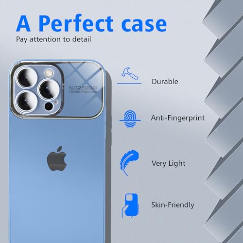 Image of Hupshy Back Case Cover for iPhone 13 AutoFocus Chromatic Lens Shield Case with Logo, Matte PC Glass, Protective Camera Lens Plating Cover for iPhone 13 (Matte, Blue)