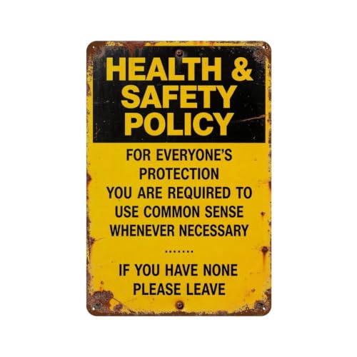 Funny Vintage Metal Tin Sign - Health Safety Policy Use Common Sense - Decorative Wall Art for Office Workshop