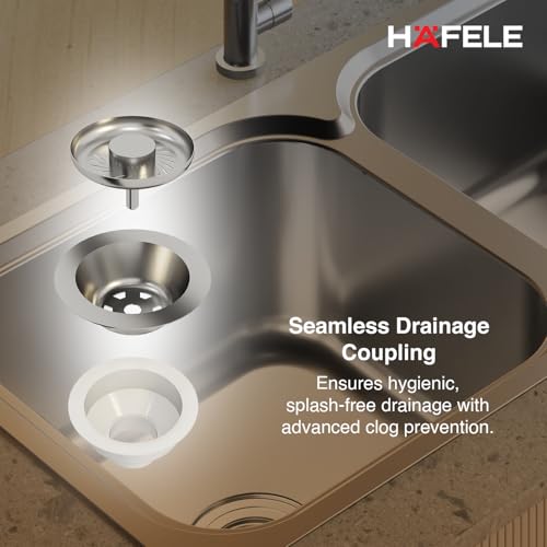 Image of Hafele Orion 3718 Stainless Steel Double Bowl Kitchen Sink | 37x18 Inches | 304 Grade Steel | Satin Finish | Dual Bowl Design for Multi-Tasking | Modern Kitchen Sink